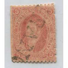 ARGENTINA 1865 GJ 20d RIVADAVIA ESTAMPILLA DE 3ra TIRADA VARIEDAD PLANCHA RAYADA CON MATASELLO FRANCA DE GOYA CORRIENTES U$ 60 +